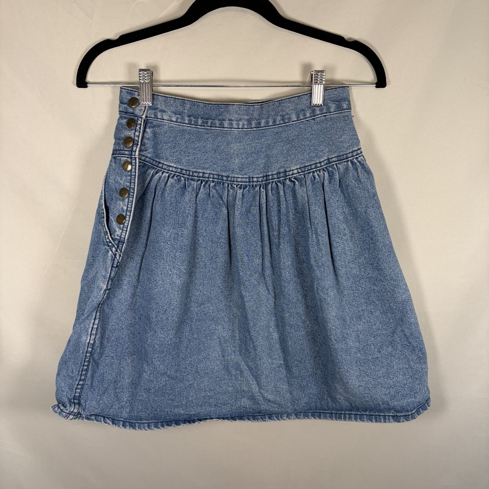 Gitano Vintage Denim Skirt Size 9/10 Blue Jeans 100% Cotton Rn 44976 Snaps 90s
